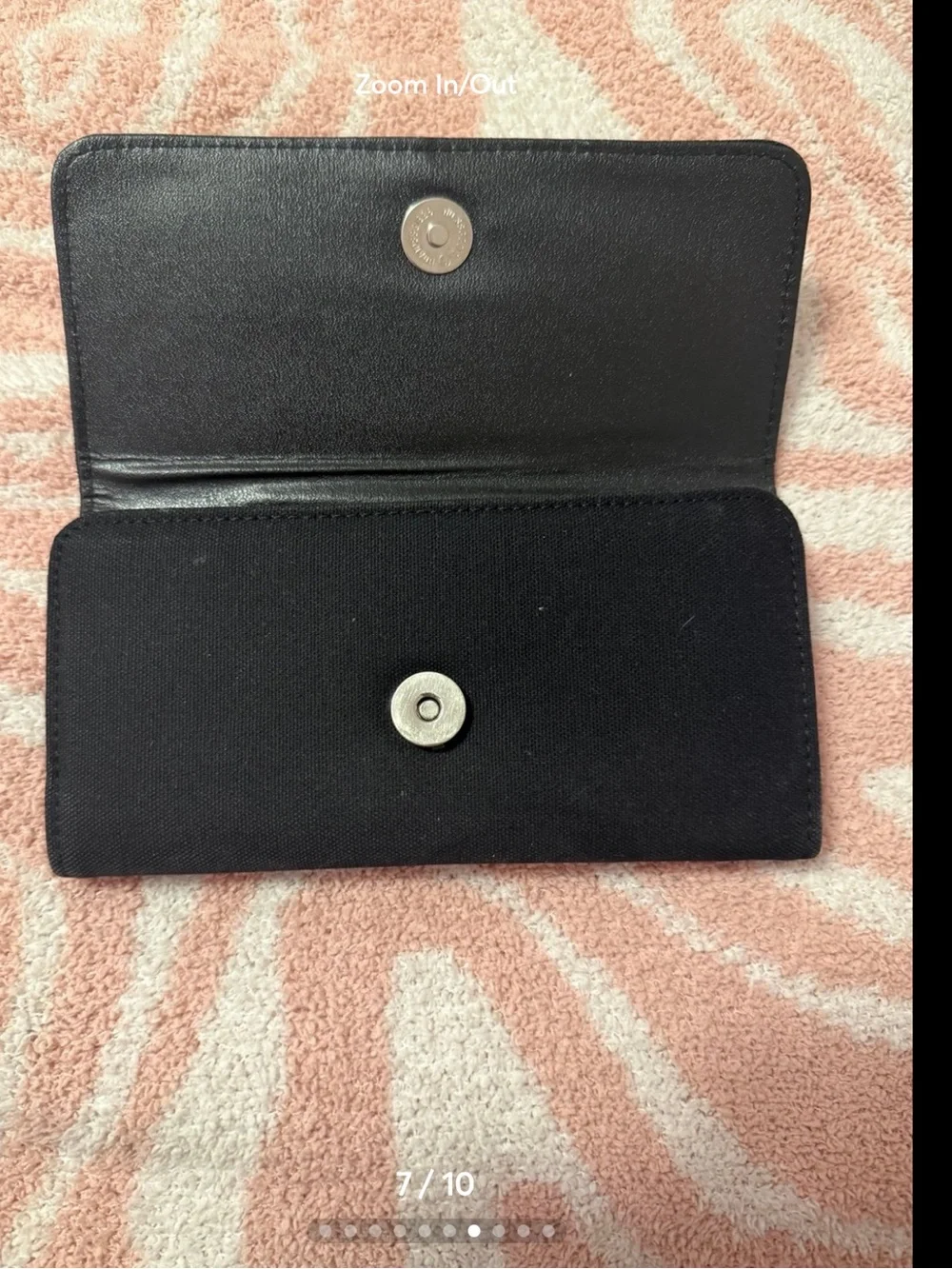 Kate Spade Rare Black Embroidered Women & Dog Card Holder with Pink Striped Tote